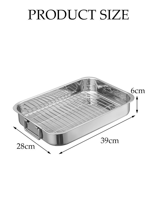 Stainless Steel Roasting Pan with Grill Rack,Turkey Pan with Drain Tray,Reinforced Rim,Multifunctional Grilled fish Pan with Handle(39 * 28* 6 CM) - Image 2