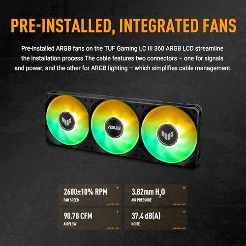 ASUS TUF Gaming LC III 360 ARGB LCD with pre-Installed & Integrated Triple Fans Designed for high Airflow and Static Pressure; 2.8" LCD for Hardware Monitoring, Custom GIFS and MP4 Video Clips - Image 5