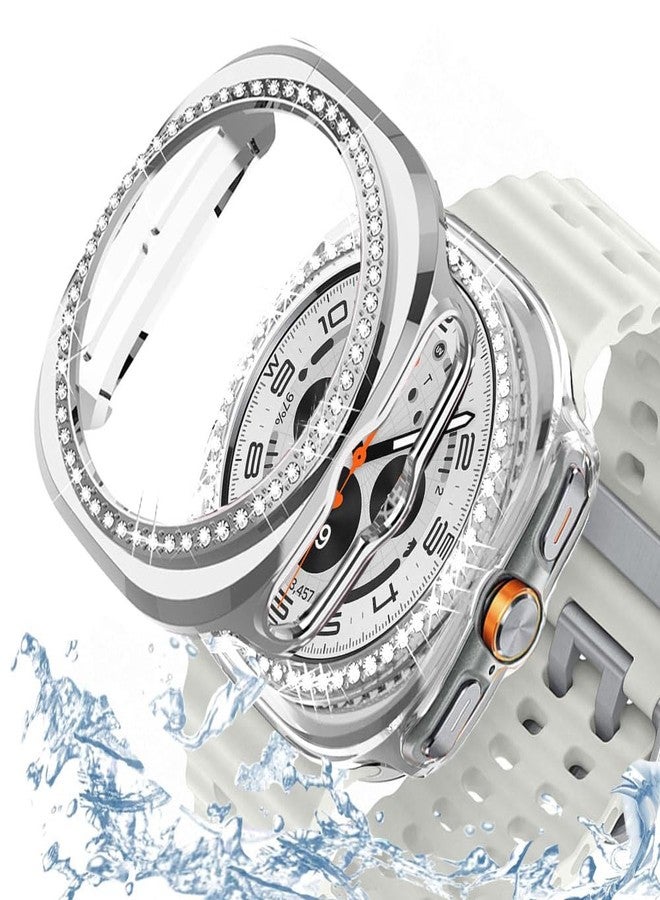 DEALELE [2-Pack] Cases Compatible with Samsung Galaxy Watch Ultra 47mm (2025/2024), Bling Rhinestone Diamond PC Protective Case Replacement Watch Cover for Women Men, Silver + Transparent - Image 1
