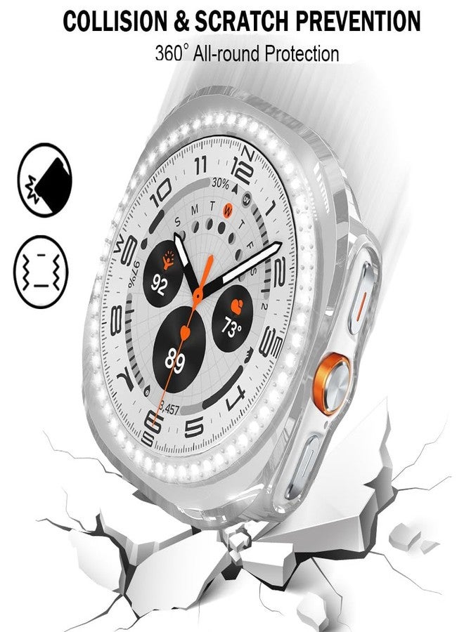 DEALELE [2-Pack] Cases Compatible with Samsung Galaxy Watch Ultra 47mm (2025/2024), Bling Rhinestone Diamond PC Protective Case Replacement Watch Cover for Women Men, Silver + Transparent - Image 3