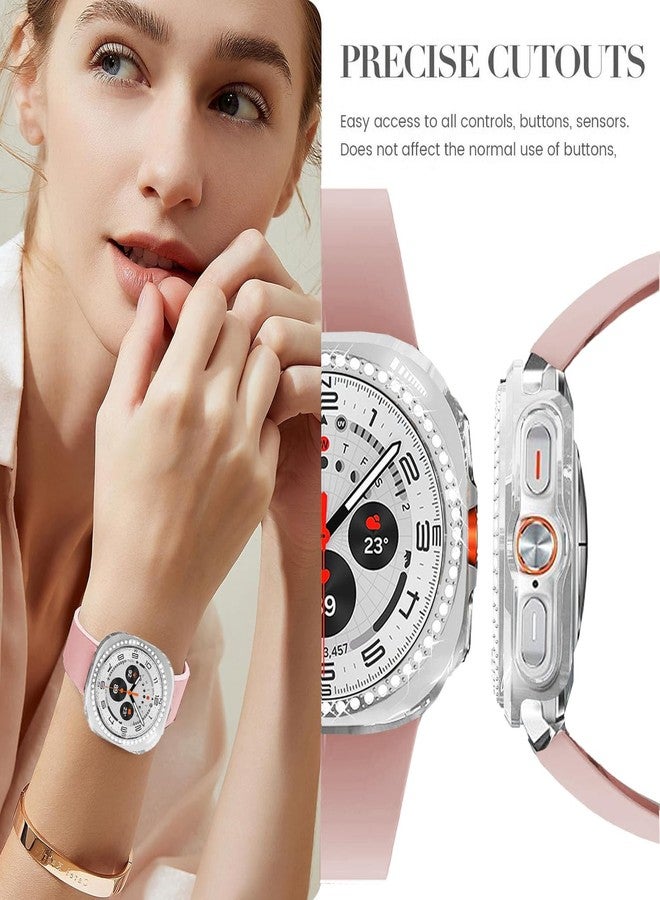 DEALELE [2-Pack] Cases Compatible with Samsung Galaxy Watch Ultra 47mm (2025/2024), Bling Rhinestone Diamond PC Protective Case Replacement Watch Cover for Women Men, Silver + Transparent - Image 2