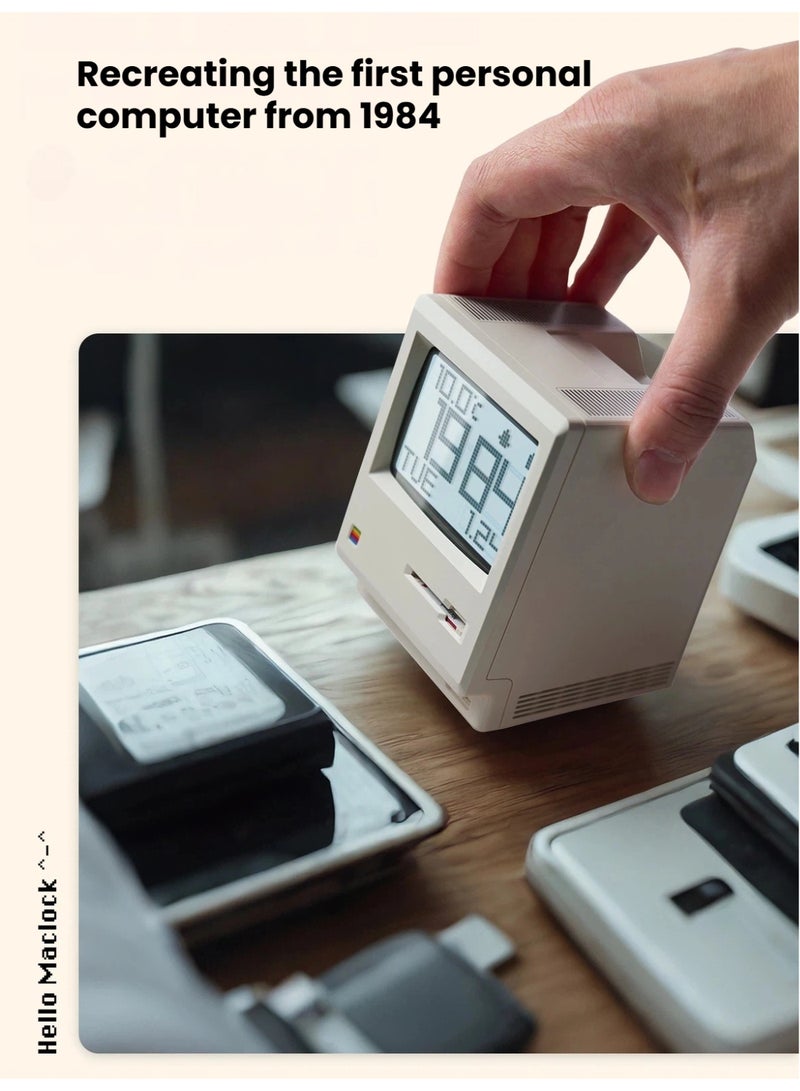 منبه Maclock Retro | ساعة رقمية بتصميم كمبيوتر شخصي كلاسيكي من عام 1984 لتزيين المكتب - Image 3