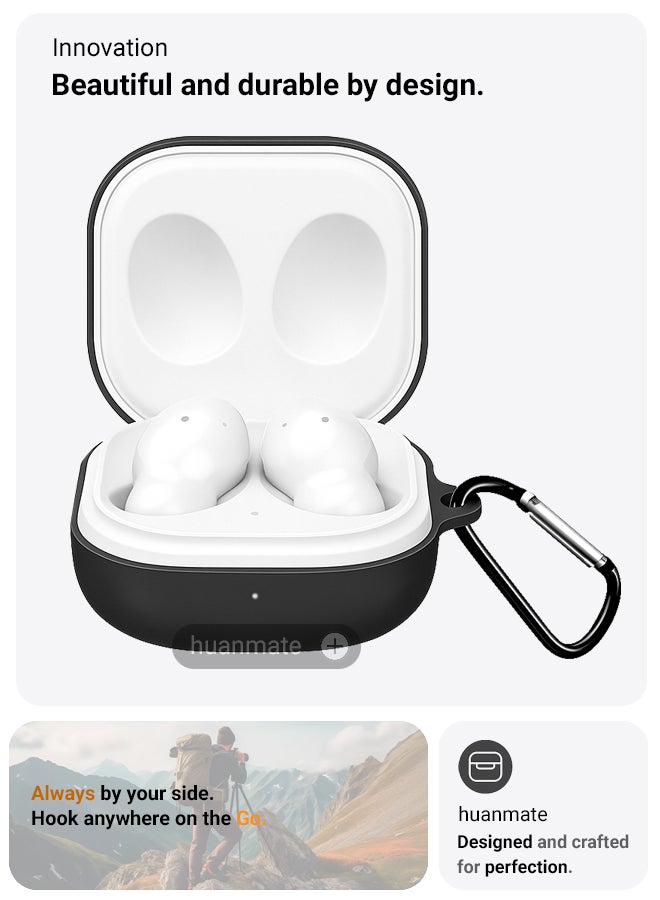 huanmate Samsung Galaxy Buds Core Silicone Case Cover - Black - Made with Soft Silicone, Lightweight & Durable - Stylish Design, Accurate Cut-outs, Easy Installation & Removal - Image 2