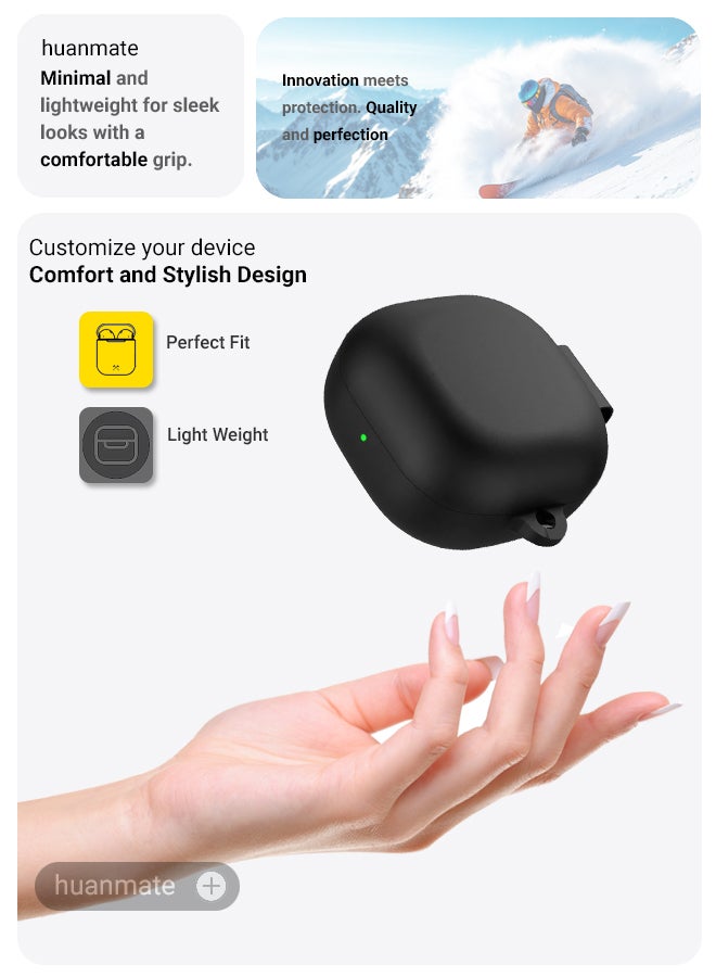 huanmate Samsung Galaxy Buds Core Silicone Case Cover - Black - Made with Soft Silicone, Lightweight & Durable - Stylish Design, Accurate Cut-outs, Easy Installation & Removal - Image 3