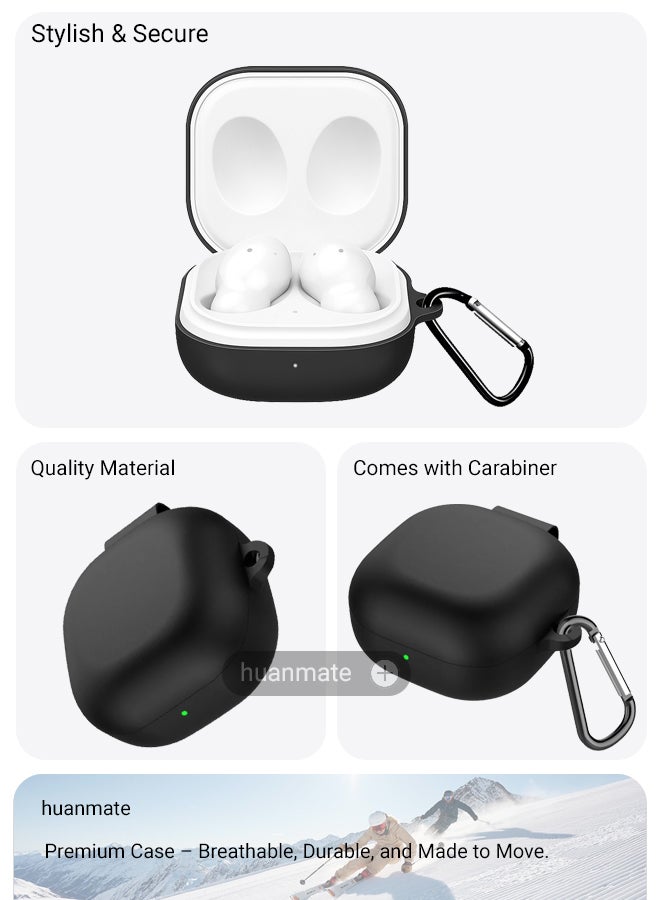huanmate Samsung Galaxy Buds Core Silicone Case Cover - Black - Made with Soft Silicone, Lightweight & Durable - Stylish Design, Accurate Cut-outs, Easy Installation & Removal - Image 5