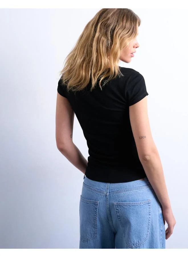 TOPSHOP Casual Short Sleeve Ribbed T-Shirt