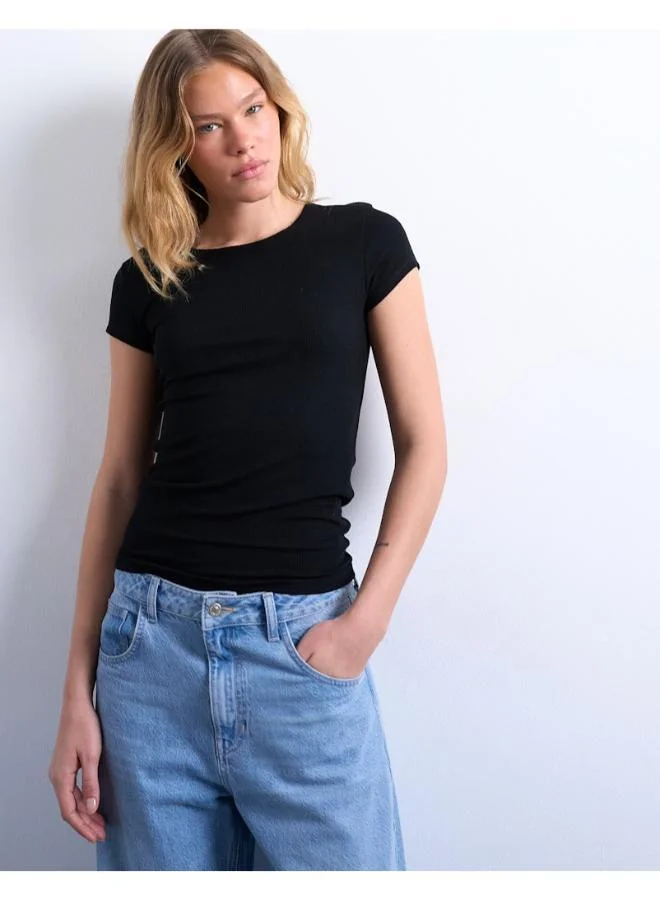 TOPSHOP Casual Short Sleeve Ribbed T-Shirt