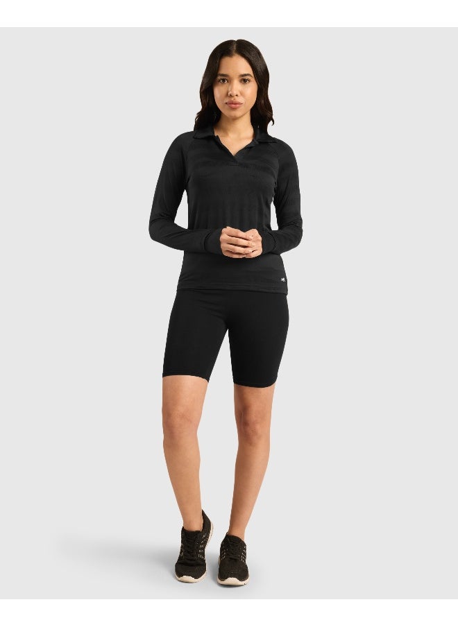 Musclemind Women's Vogue Polo Full Sleeve T-Shirt with Smart Collar, Breathable Fabric, Thumbholes, Raglan Sleeves (Black)  - Image 4
