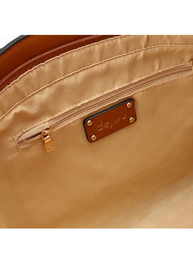 DejaVu Tri-Tone Reptile Top Handle Bag - Camel, Coffee and Beige - Image 3