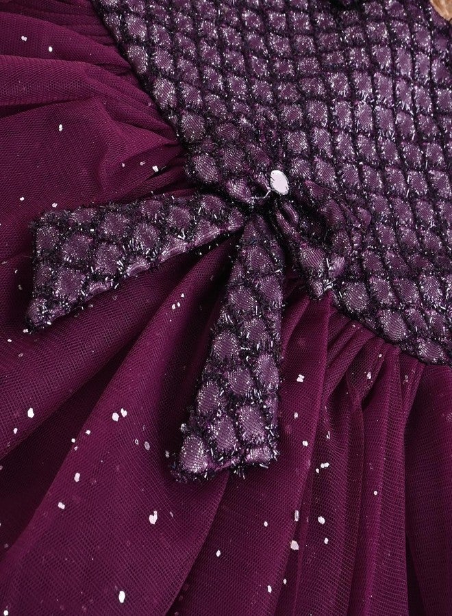 FIRST DREAM stylishbaby Baby Girl Full Sleeves Ruffle Trim Star Sequin Embellished Tutu Dress Maroon 12-18M - Image 3