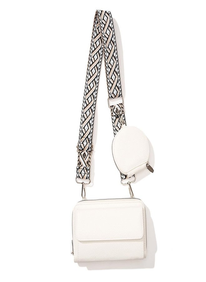 Nalefow Cell Phone Crossbody Lanyard with Zipper Pouch PU Leather Crossbody Phone Lanyard with Wallet Phone Purses with Crossbody Strap Phone Wallet (White), White - Image 1