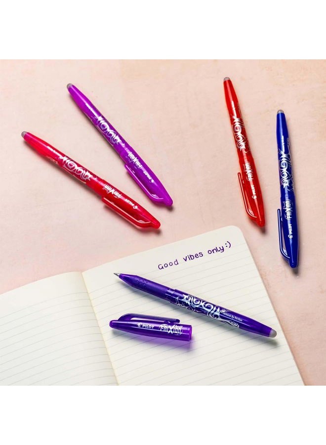 PILOT Frixion Heat/Friction Erasable Rollerball Pen FR7 - Medium Line 0.7mm Tip Nib - Floral Wallet Pack of 5 - Lime Green, Light Blue, Violet, Pink & Orange  - Image 4