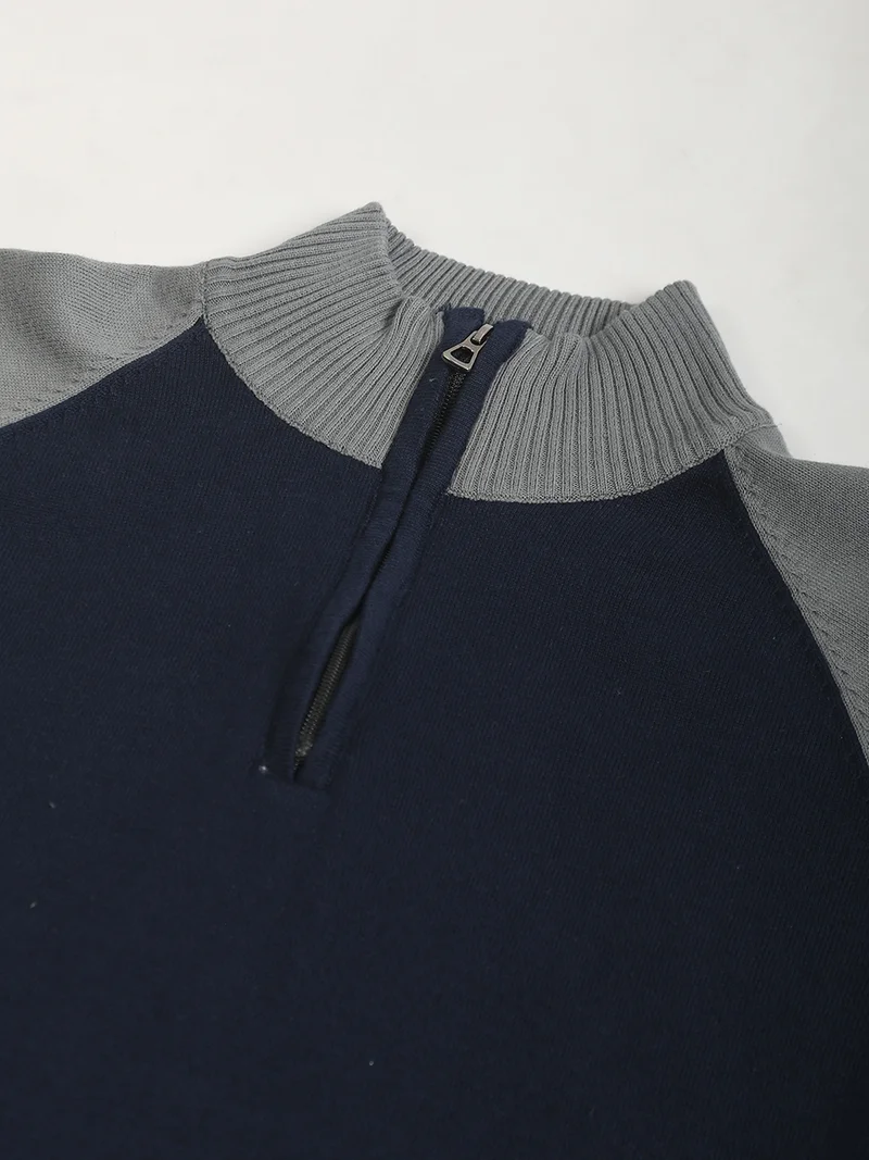Maniac  Maniac Mens colorblock high neck raglan half sleeve navy and grey cotton polo tshirt for Men | Best Price UAE