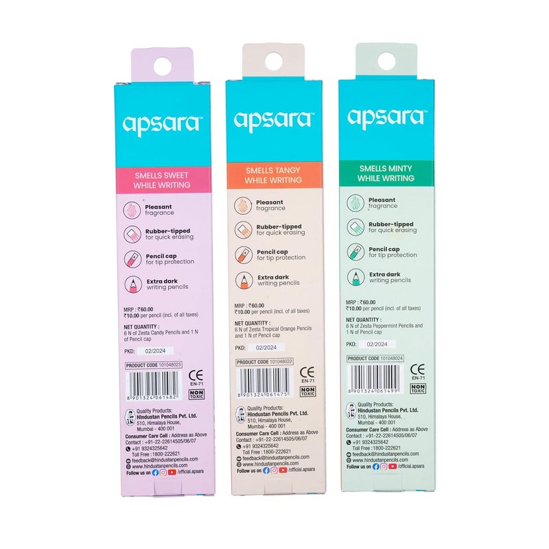 Apsara Apsara Zesta Scented Pencils Tropical Orange Candy Peppermint 3 Unique Fragrances Eraser Attached Pencil Cap Included Pack of 36 - Image 3
