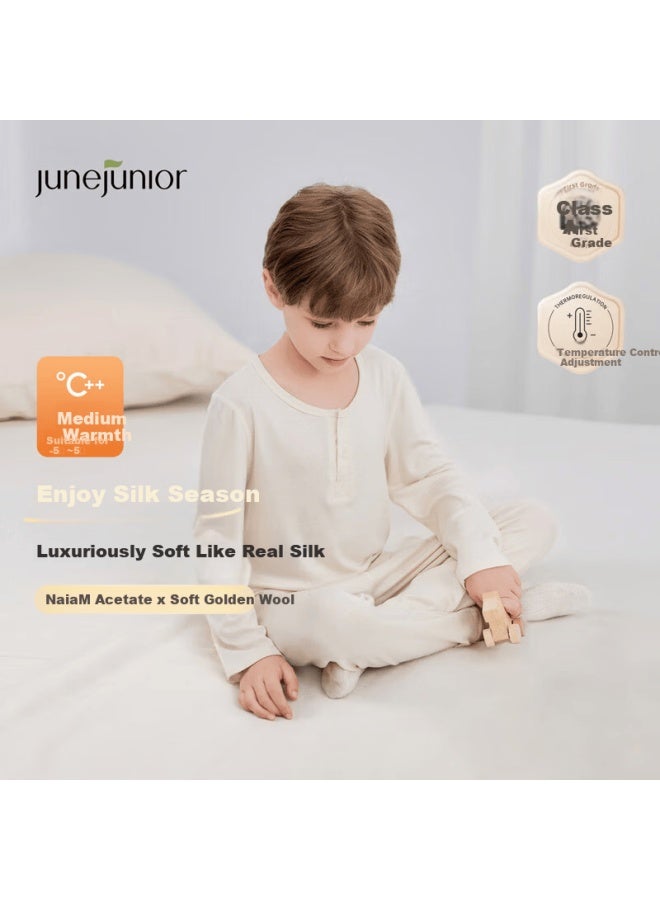 Junejunior Silky Soft Children's Thermal Underwear Set Autumn Winter Boys Girls Lightweight Base Layer Pajamas - Image 1