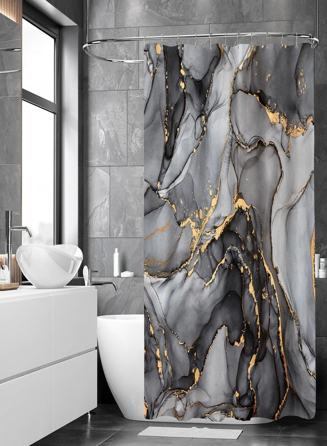 BayNook Teal Marble Shower Curtain, Modern Abstract Fabric Shower Curtains for Bathroom, Luxury Art Decor Turquoise Gold Ink Texture Watercolor Shower Curtain Set with Hooks 72x72 - Image 2