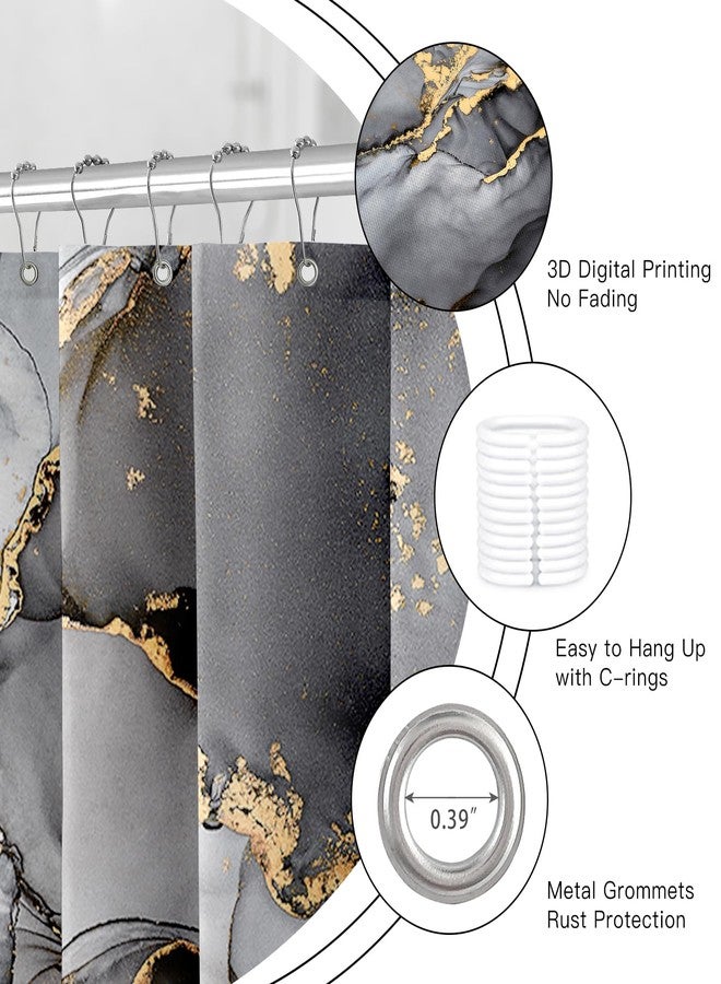 BayNook Teal Marble Shower Curtain, Modern Abstract Fabric Shower Curtains for Bathroom, Luxury Art Decor Turquoise Gold Ink Texture Watercolor Shower Curtain Set with Hooks 72x72 - Image 5
