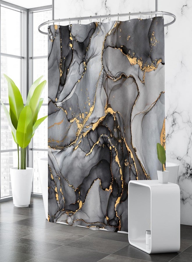 BayNook Teal Marble Shower Curtain, Modern Abstract Fabric Shower Curtains for Bathroom, Luxury Art Decor Turquoise Gold Ink Texture Watercolor Shower Curtain Set with Hooks 72x72 - Image 3