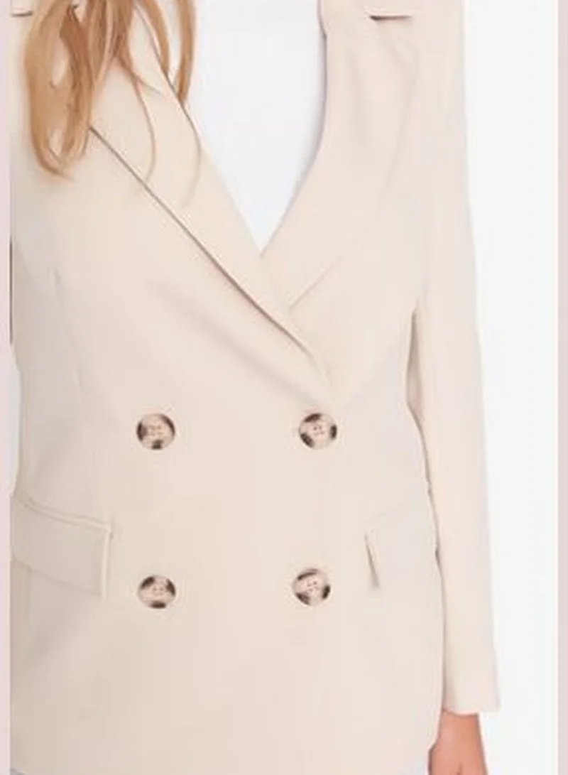 trendyol Beige Regular Lined Double Breasted Blazer with Closure TWOSS21CE0107