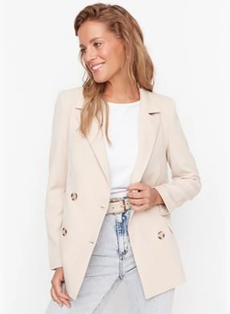 trendyol Beige Regular Lined Double Breasted Blazer with Closure TWOSS21CE0107