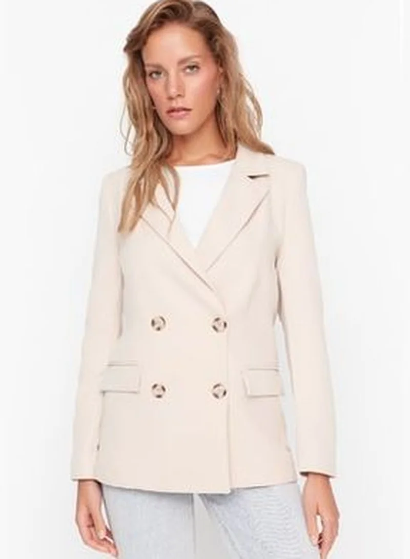 trendyol Beige Regular Lined Double Breasted Blazer with Closure TWOSS21CE0107