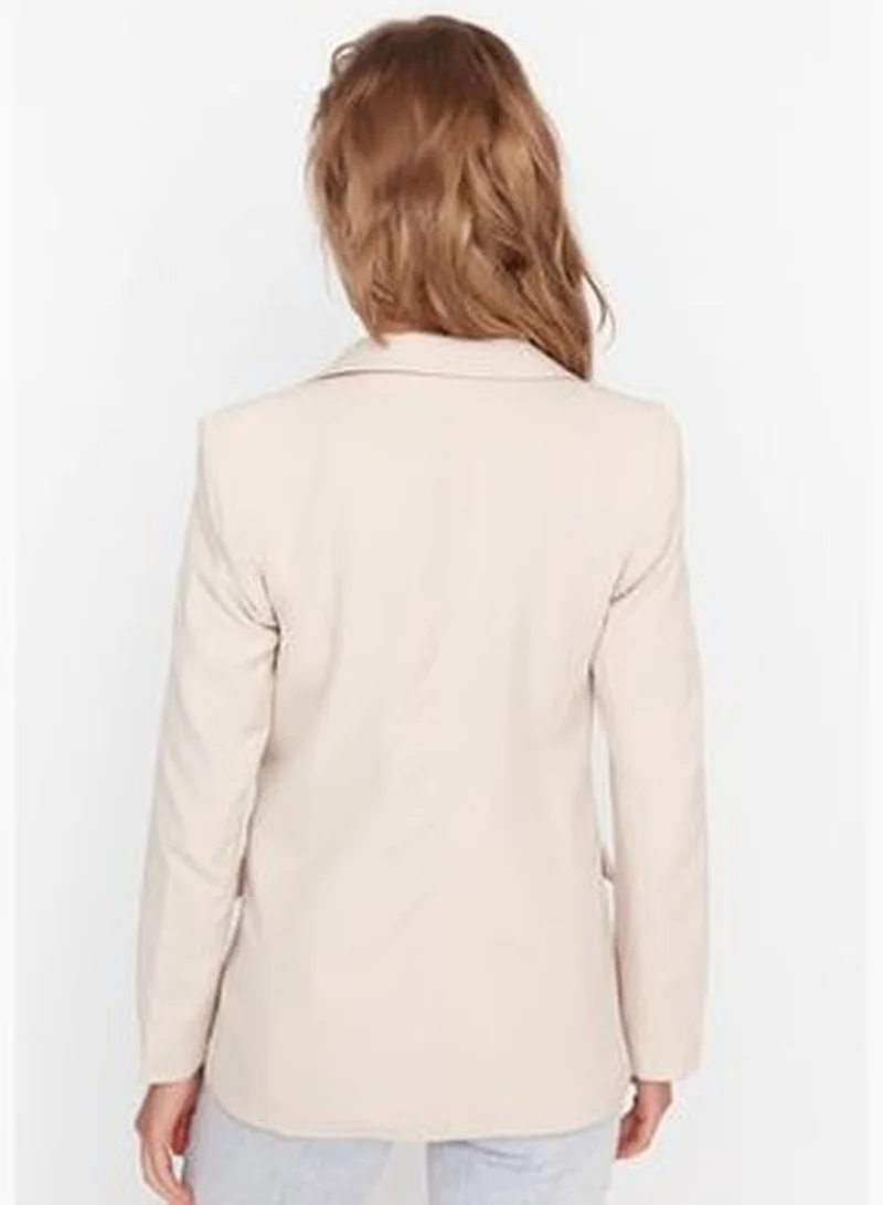 trendyol Beige Regular Lined Double Breasted Blazer with Closure TWOSS21CE0107