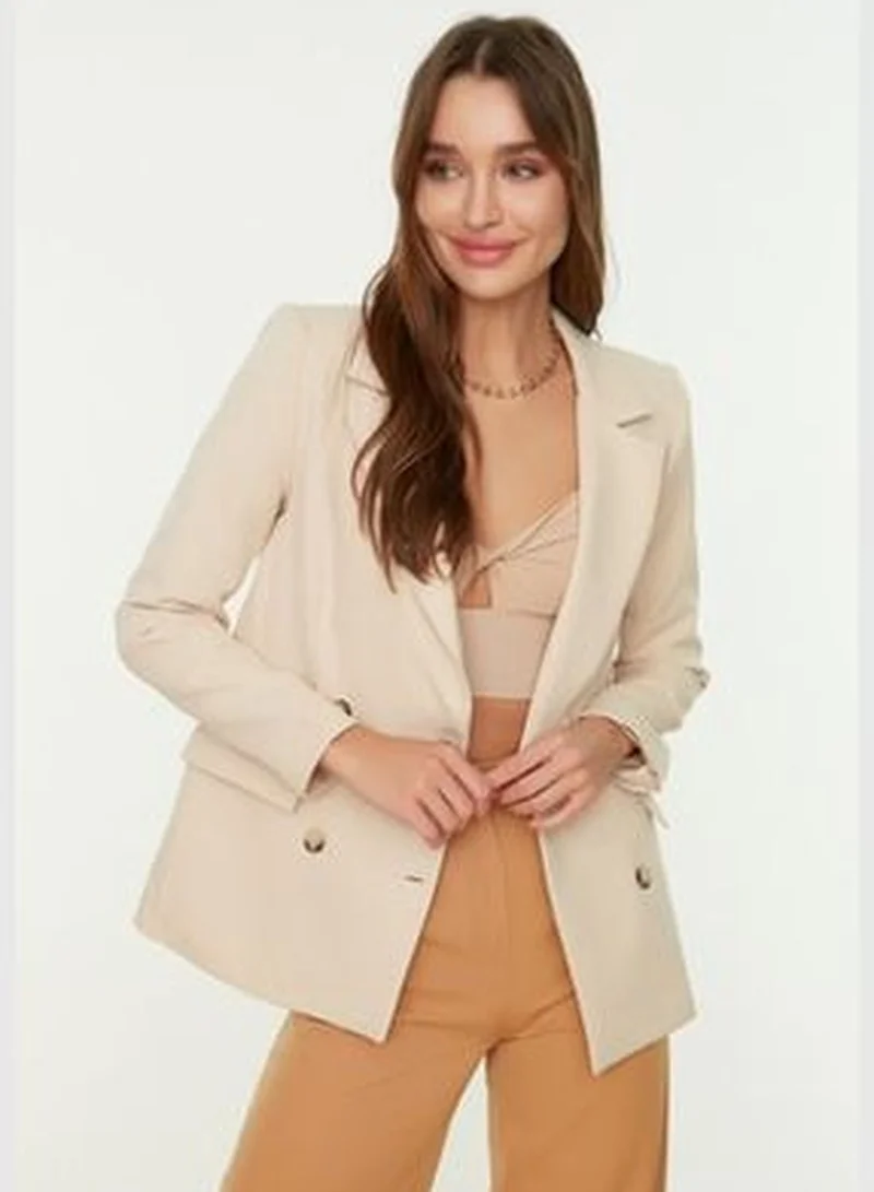 trendyol Beige Regular Lined Double Breasted Blazer with Closure TWOSS21CE0107