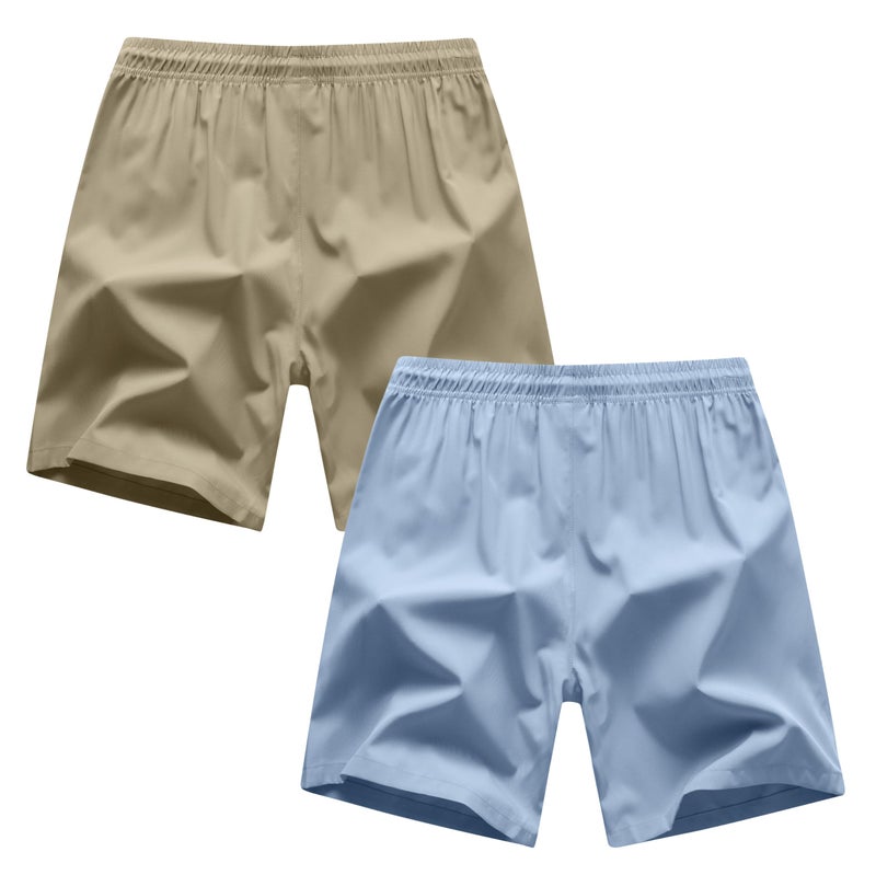 ANHDM Boys Athletic Shorts Quick Dry Sport Shorts Lightweight Running Shorts with Zipper Pockets (Pack of 2), B/Khaki&Grey Blue, 13-14T - Image 2