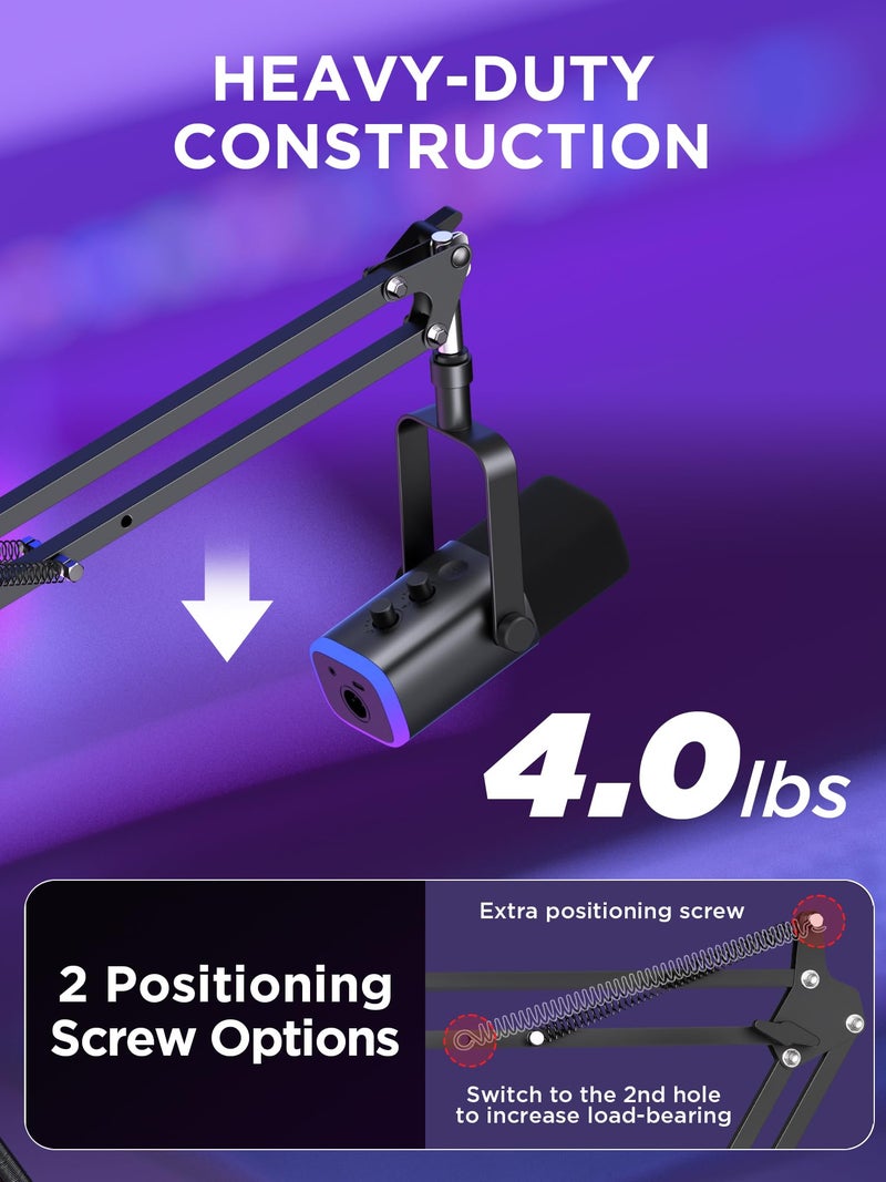 InnoGear Boom Arm Microphone Mic Stand for Blue Yeti HyperX QuadCast SoloCast Snowball Fifine Shure SM7B and other Mic, Large - Image 2