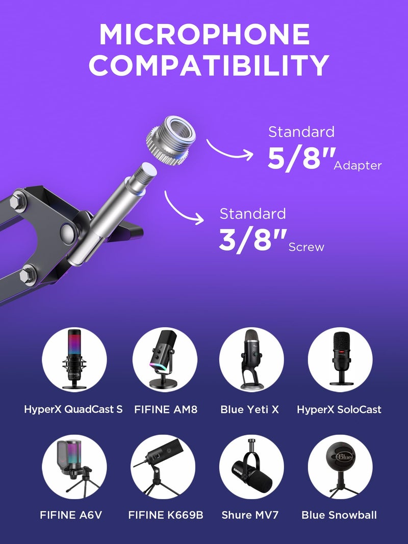 InnoGear Boom Arm Microphone Mic Stand for Blue Yeti HyperX QuadCast SoloCast Snowball Fifine Shure SM7B and other Mic, Large - Image 4