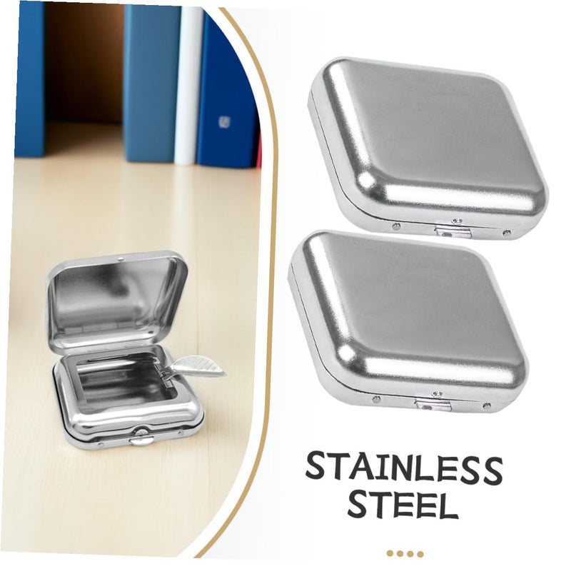 2Pcs Stainless Steel Portable Mini Pocket Ashtray with Lid Smokeless Travel Car Outdoor - Image 4