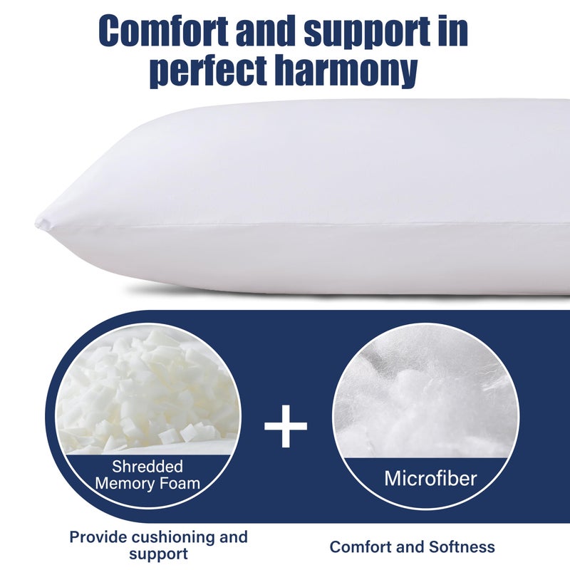 SHOUREN Cotton Memory Foam Body Pillow Insert (2 Pack)- Cooling Breathable Full Body Pillow for Side Sleeper - Soft Long Bed Pillow for Adults - 20 x 54 inch-White - Image 2