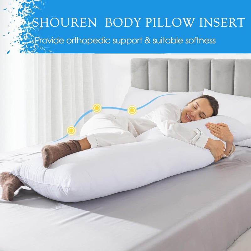 SHOUREN Cotton Memory Foam Body Pillow Insert (2 Pack)- Cooling Breathable Full Body Pillow for Side Sleeper - Soft Long Bed Pillow for Adults - 20 x 54 inch-White - Image 4