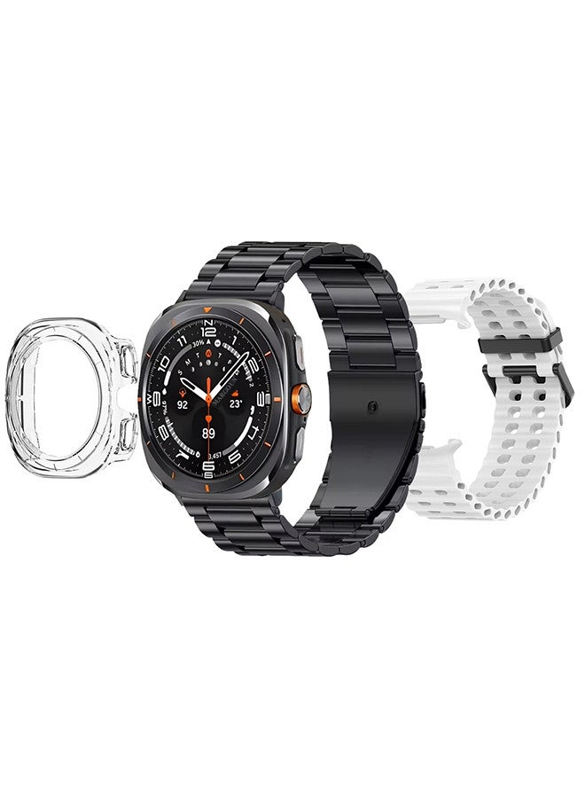 Kalobee حزمة ساعة SK7 الذكية الفائقة مع الملحقات بما في ذلك 1 حزام من الفولاذ المقاوم للصدأ الأسود 1 حزام سيليكون أبيض وكابل شحن وحافظة واقية من TPU - Image 3