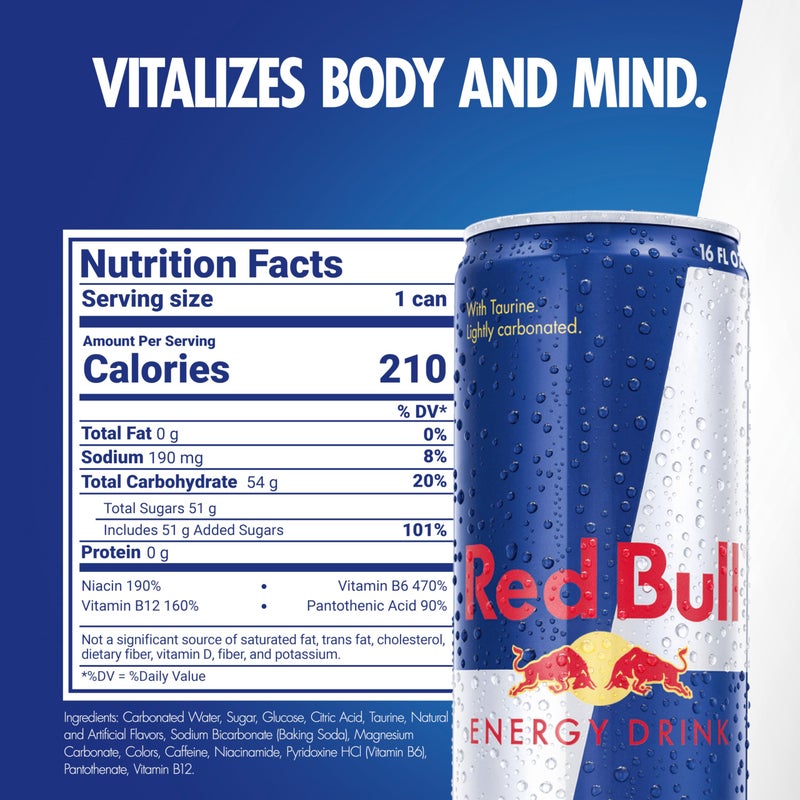 Red Bull Energy Drink with 151mg Caffeine plus Taurine & B Vitamins, 16 Fl Oz, Pack of 12 Cans - Image 2