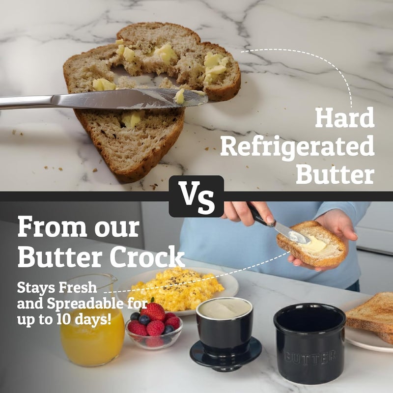 Priority Chef PriorityChef Butter Crock with Lid with Water Line, Ceramic French Butter Dish to Leave On Counter, Black - Image 2