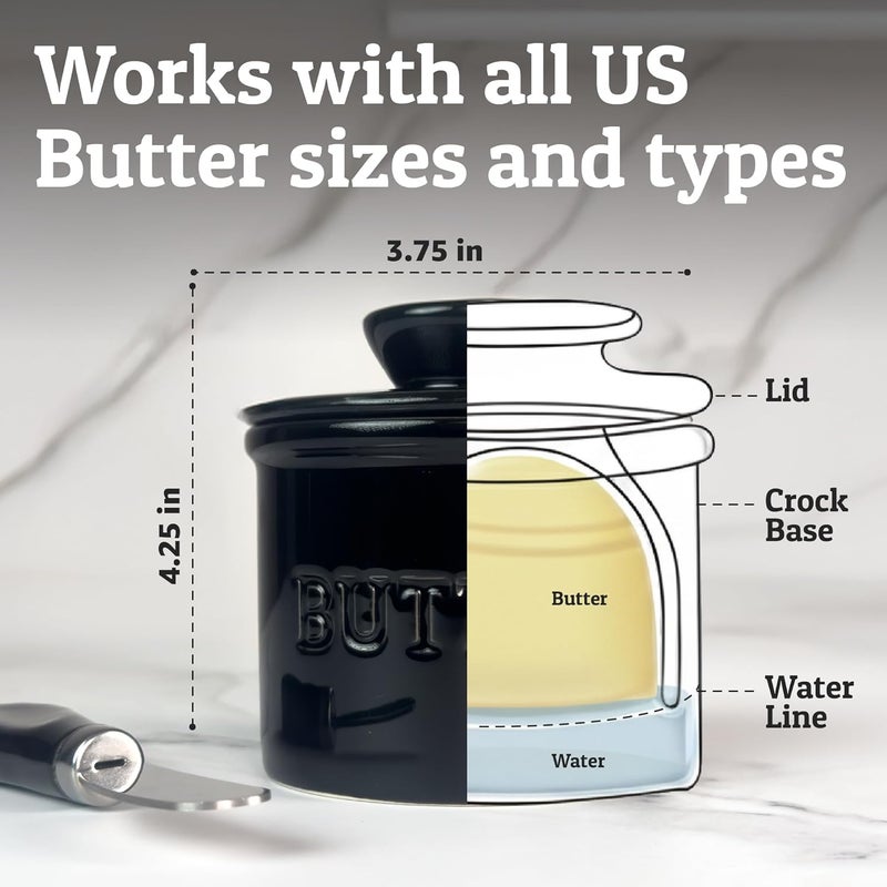Priority Chef PriorityChef Butter Crock with Lid with Water Line, Ceramic French Butter Dish to Leave On Counter, Black - Image 5