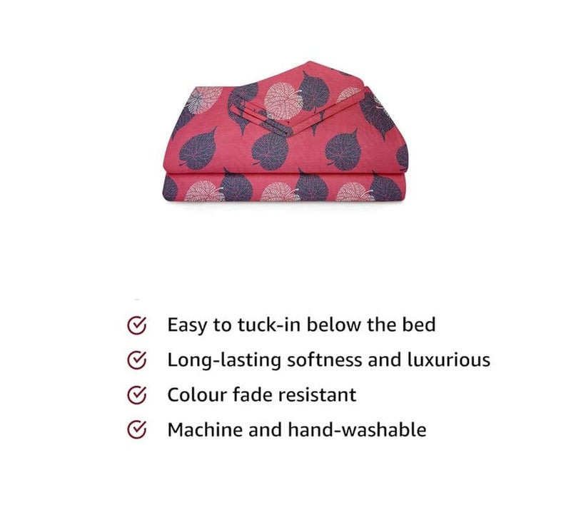 BSB بي إس بي هوم مجموعة سرير مفرد من قطن جلاسيه الفاخر بتصميم عصري مزخرف بأزهار جميلة وناعمة مريحة مع غطاء وسادة - وردي فاتح ورمادي - Image 3