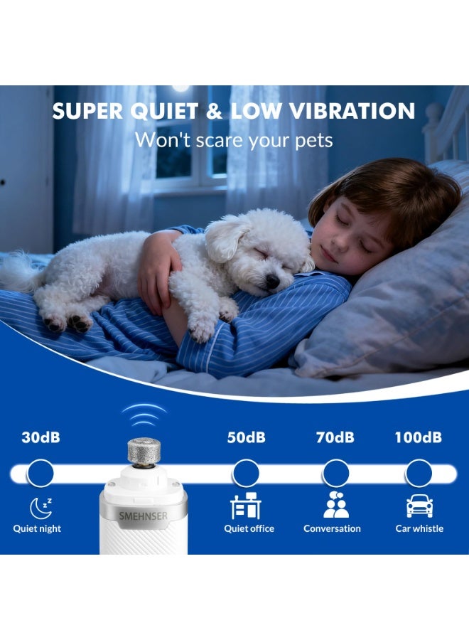 Electric Cat Dog Pet Nail Grinder, 3 Speed USB Rechargeable Pet Nail Trimmer, Quiet Painless Pet Nail Clipper Paws Grooming, Ideal for Large Medium Small Dogs Cats Birds Parrots , White - Image 5