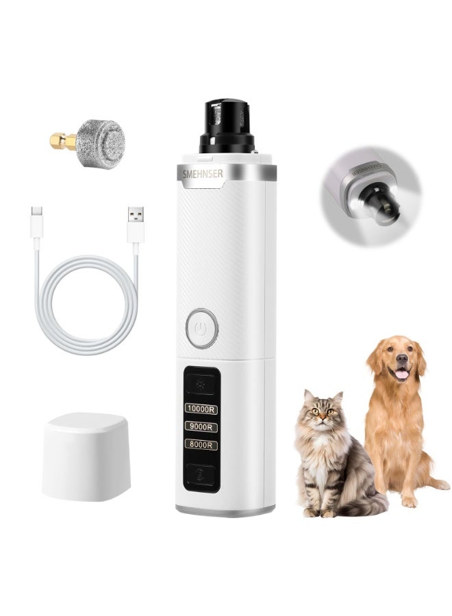 Electric Cat Dog Pet Nail Grinder, 3 Speed USB Rechargeable Pet Nail Trimmer, Quiet Painless Pet Nail Clipper Paws Grooming, Ideal for Large Medium Small Dogs Cats Birds Parrots , White - Image 1
