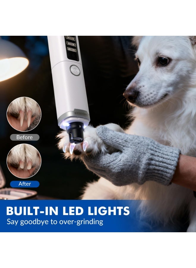Electric Cat Dog Pet Nail Grinder, 3 Speed USB Rechargeable Pet Nail Trimmer, Quiet Painless Pet Nail Clipper Paws Grooming, Ideal for Large Medium Small Dogs Cats Birds Parrots , White - Image 4