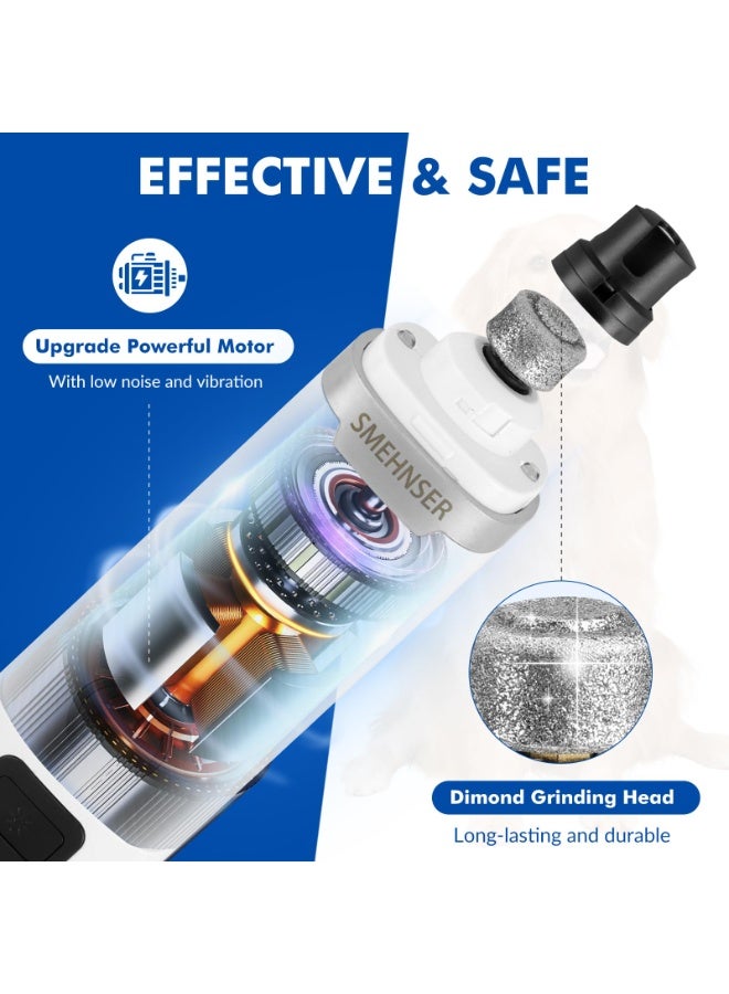 Electric Cat Dog Pet Nail Grinder, 3 Speed USB Rechargeable Pet Nail Trimmer, Quiet Painless Pet Nail Clipper Paws Grooming, Ideal for Large Medium Small Dogs Cats Birds Parrots , White - Image 3