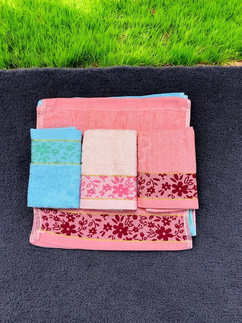 THE BANDUNIES THE BANDUNIES Cotton Face Towel Set Ultra Soft Extra Absorbent Hanky Floral Print Multicolor Cream Sky Blue Light Pink Small Face Towel Rumal Hankie for Women Girls Baby - Image 2