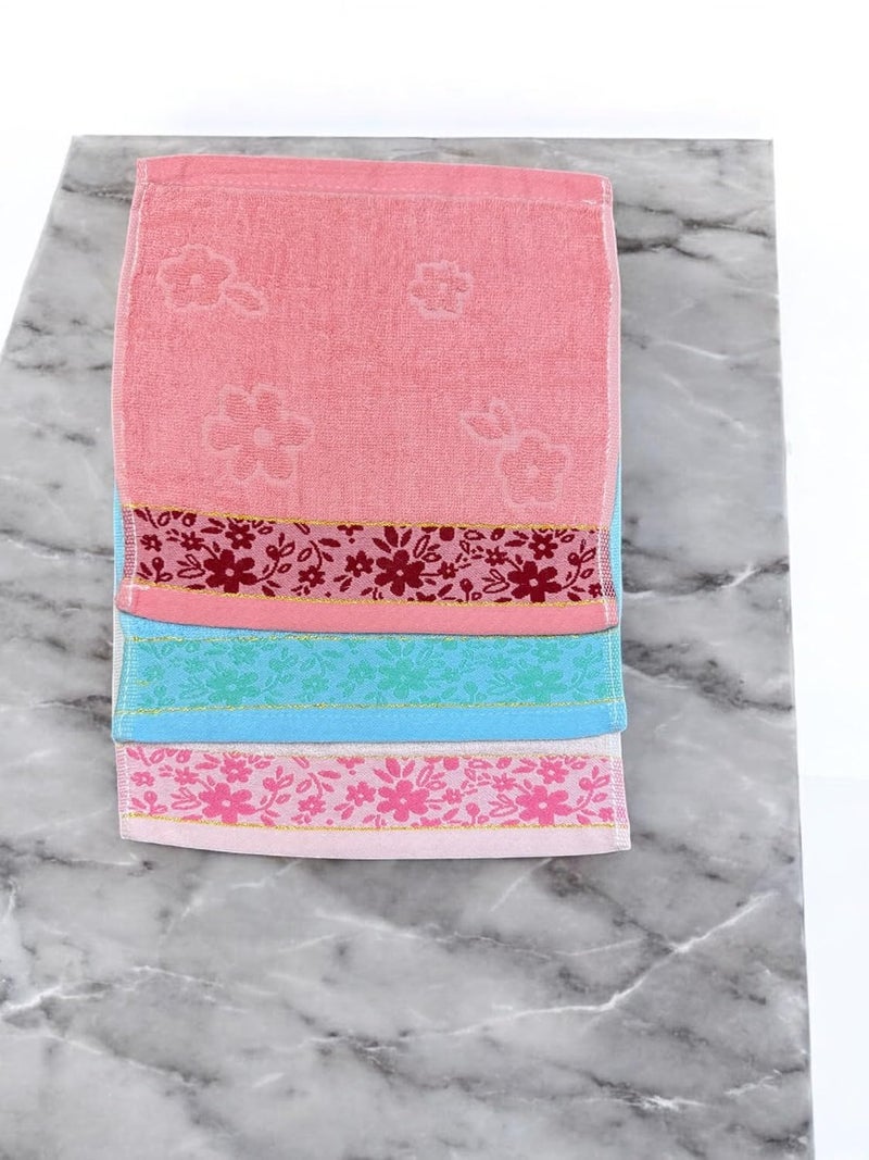THE BANDUNIES THE BANDUNIES Cotton Face Towel Set Ultra Soft Extra Absorbent Hanky Floral Print Multicolor Cream Sky Blue Light Pink Small Face Towel Rumal Hankie for Women Girls Baby - Image 4