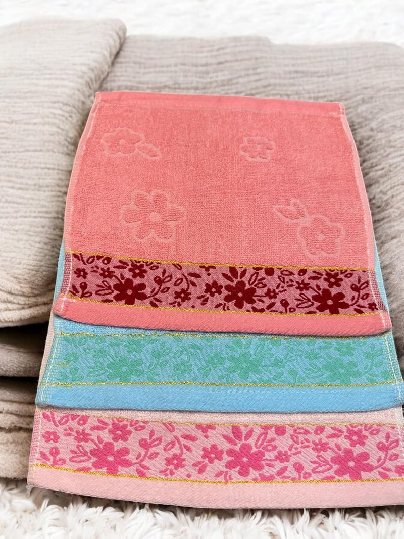 THE BANDUNIES THE BANDUNIES Cotton Face Towel Set Ultra Soft Extra Absorbent Hanky Floral Print Multicolor Cream Sky Blue Light Pink Small Face Towel Rumal Hankie for Women Girls Baby - Image 3