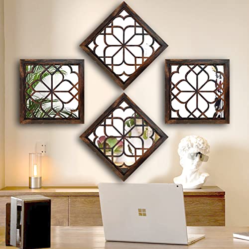 Wocred Set of 4 Mirrors Square Wall Mirror,Gorgeous Rustic Farmhouse Accent Mirror,Caramel Color Entry Mirror for Bathroom Renovation,Bedrooms,Living Rooms and More (12”x12”4pcs) - Image 3