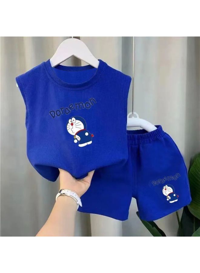 Generic Summer Dress Boy's Vest Suit Children's Western Style Baby's Aggressive Summer Children's Sleeveless Summer Two-piece Set-Color:Blue Kitten (Direct Sales)-Size:49 Yards Have Been Sold And Will Be Sold Out - Image 4