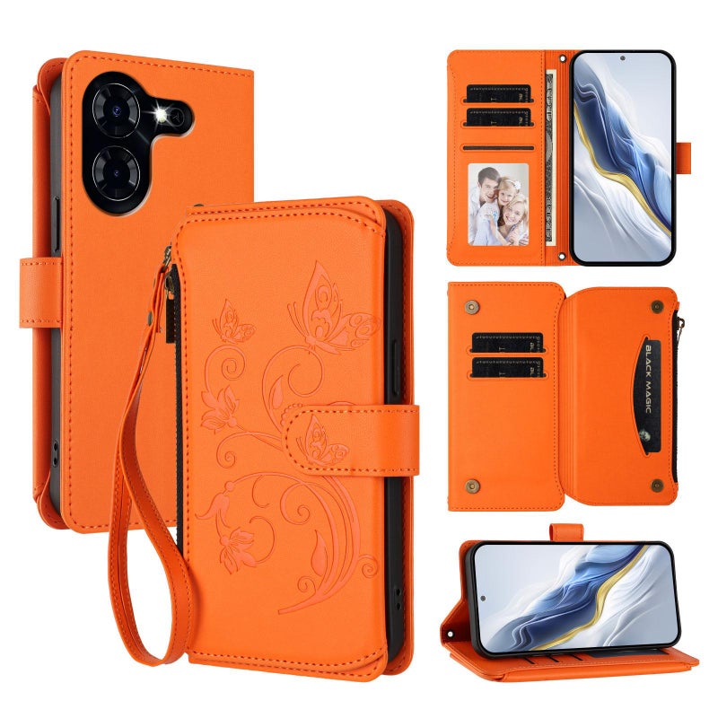 erorex For Tecno Pova 5    Multi-card Zipper Wallet Leather Phone Case(Orange) - Image 1