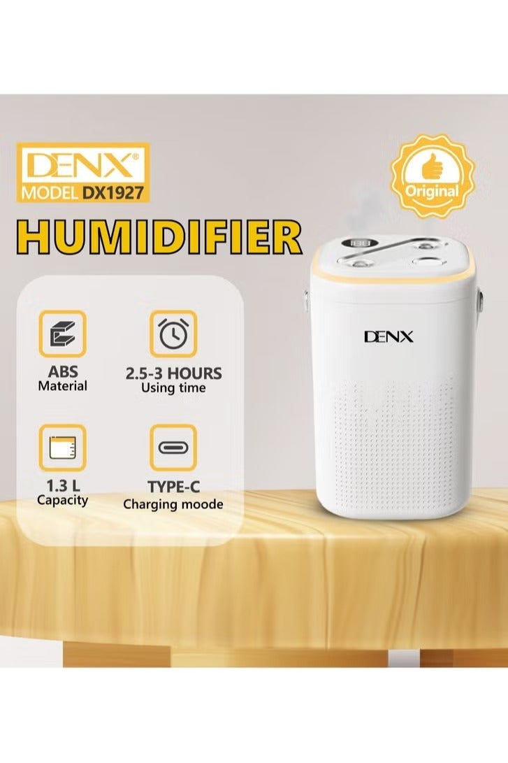 Denx 1.3L Rechargeable Air Humidifier with Purifier | 1800mAh Battery | Type-C Charging | Portable Cool Mist for Home, Office & Travel - Image 3