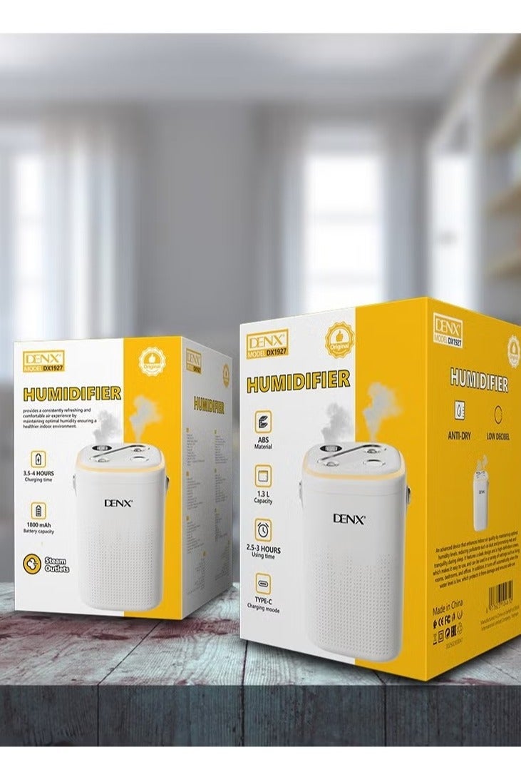 Denx 1.3L Rechargeable Air Humidifier with Purifier | 1800mAh Battery | Type-C Charging | Portable Cool Mist for Home, Office & Travel - Image 5